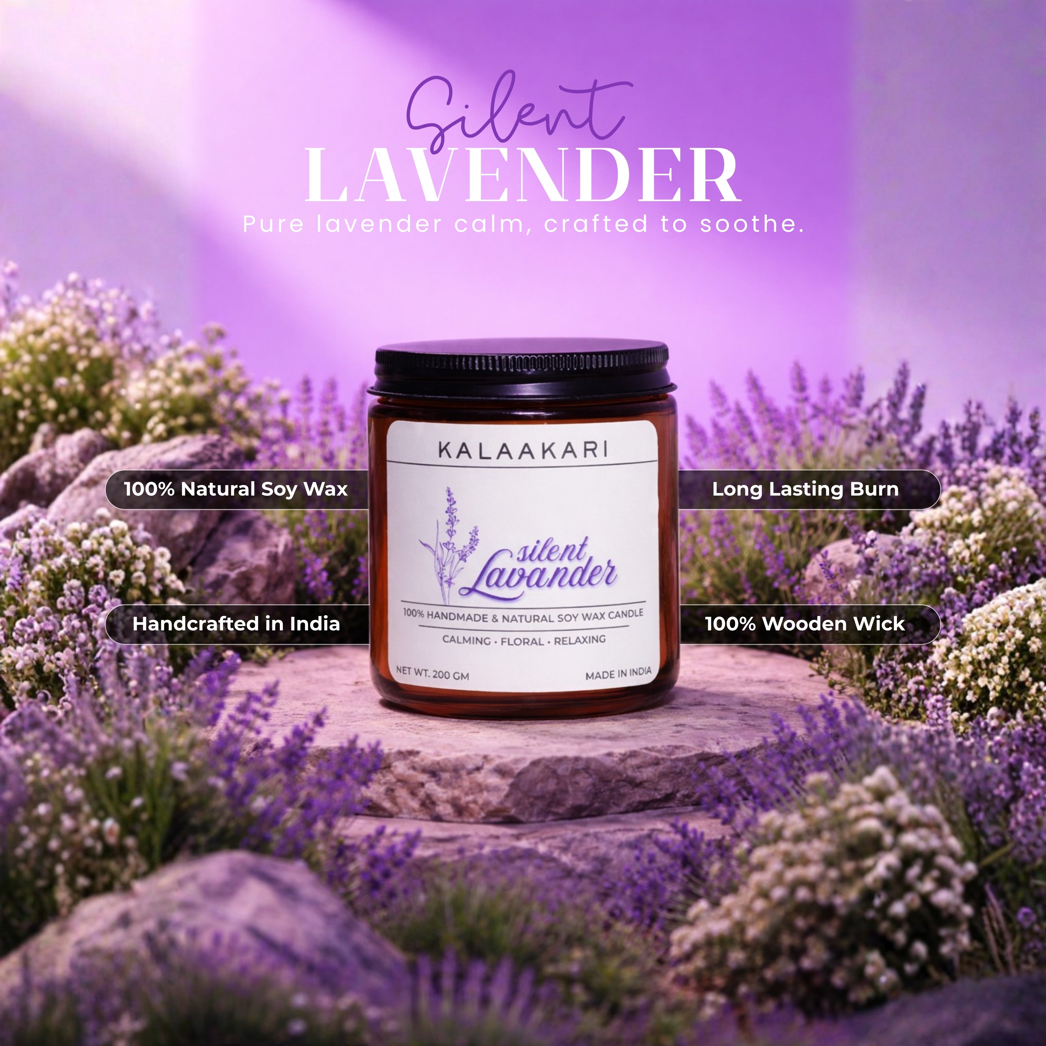 Silent Lavender Soy Wax Candle (200g)